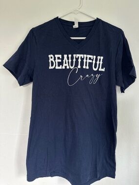 Bella Canvas Navy V-Neck Tee with "Beautiful Crazy" Script